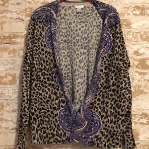 Chico’s Cardigan Animal Print with Purple Sz 2